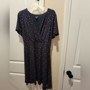 Ann Taylor Factory Navy and Red Polka Dot Midi Dress